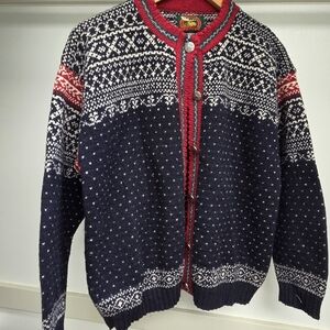 Women's Navy and Red Patterned Sweater